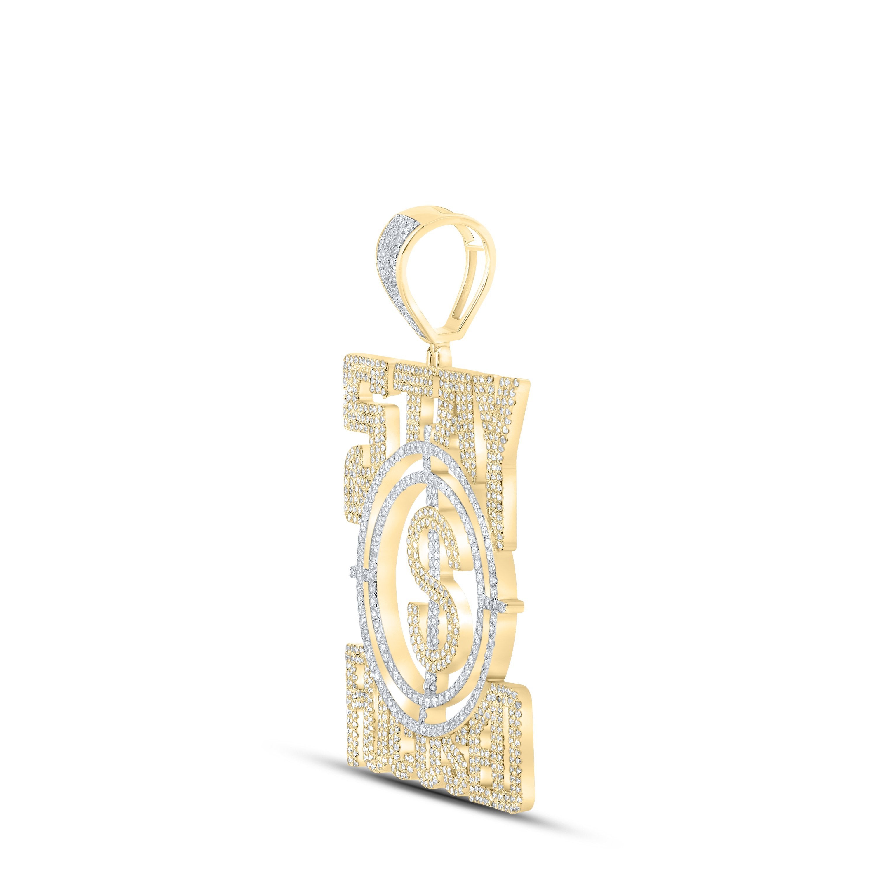 10kt Yellow Gold Mens Round Diamond Stay Focused Phrase Charm Pendant 2-3/4 Cttw
