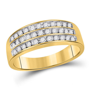 10kt Yellow Gold Mens Round Diamond Wedding 3-Row Band Ring 1/2 Cttw