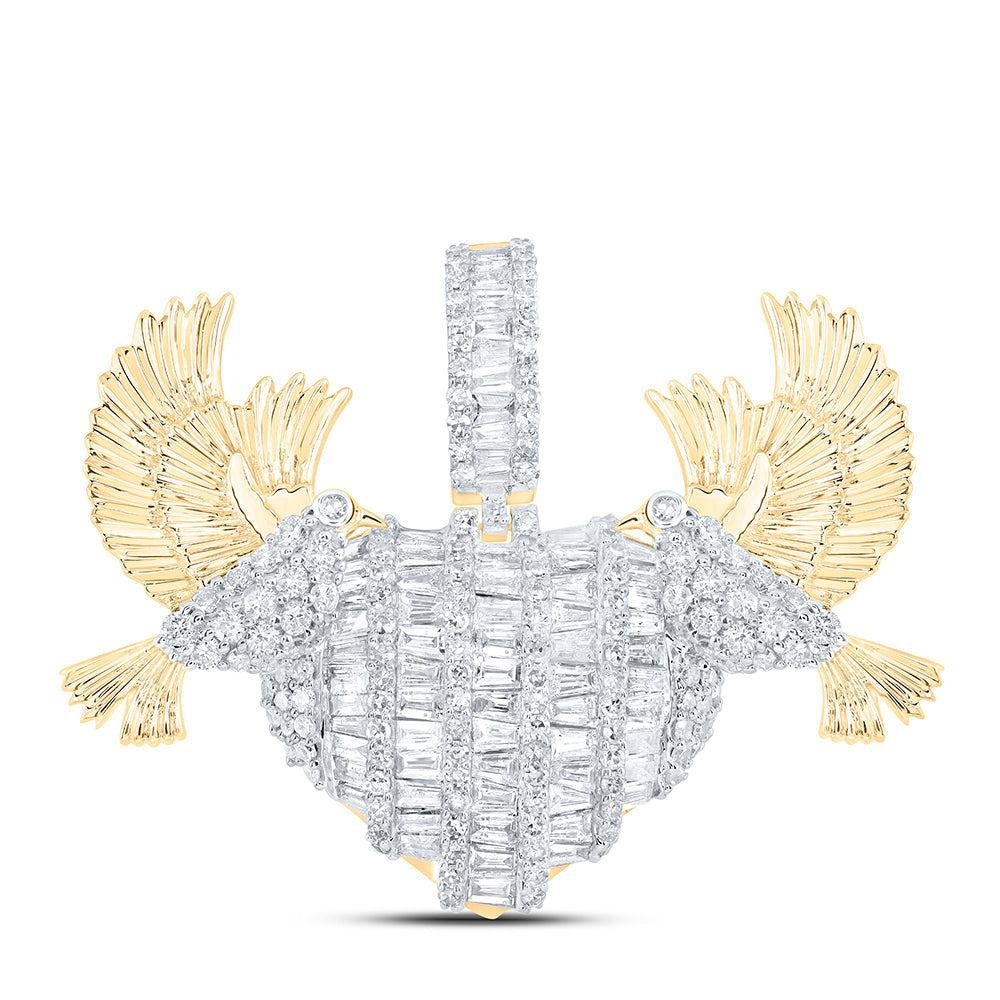 10kt Yellow Gold Mens Baguette Diamond Dove Heart Charm Pendant 2-1/3 Cttw