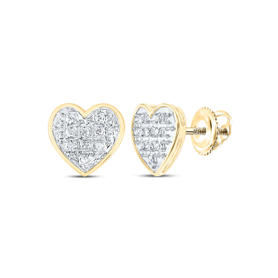 10kt Yellow Gold Womens Round Diamond Heart Earrings 1/20 Cttw