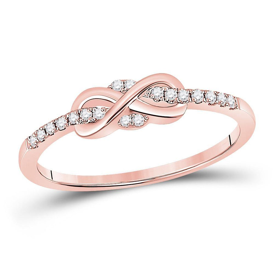 10kt Rose Gold Womens Round Diamond Infinity Knot Stackable Band Ring 1/10 Cttw