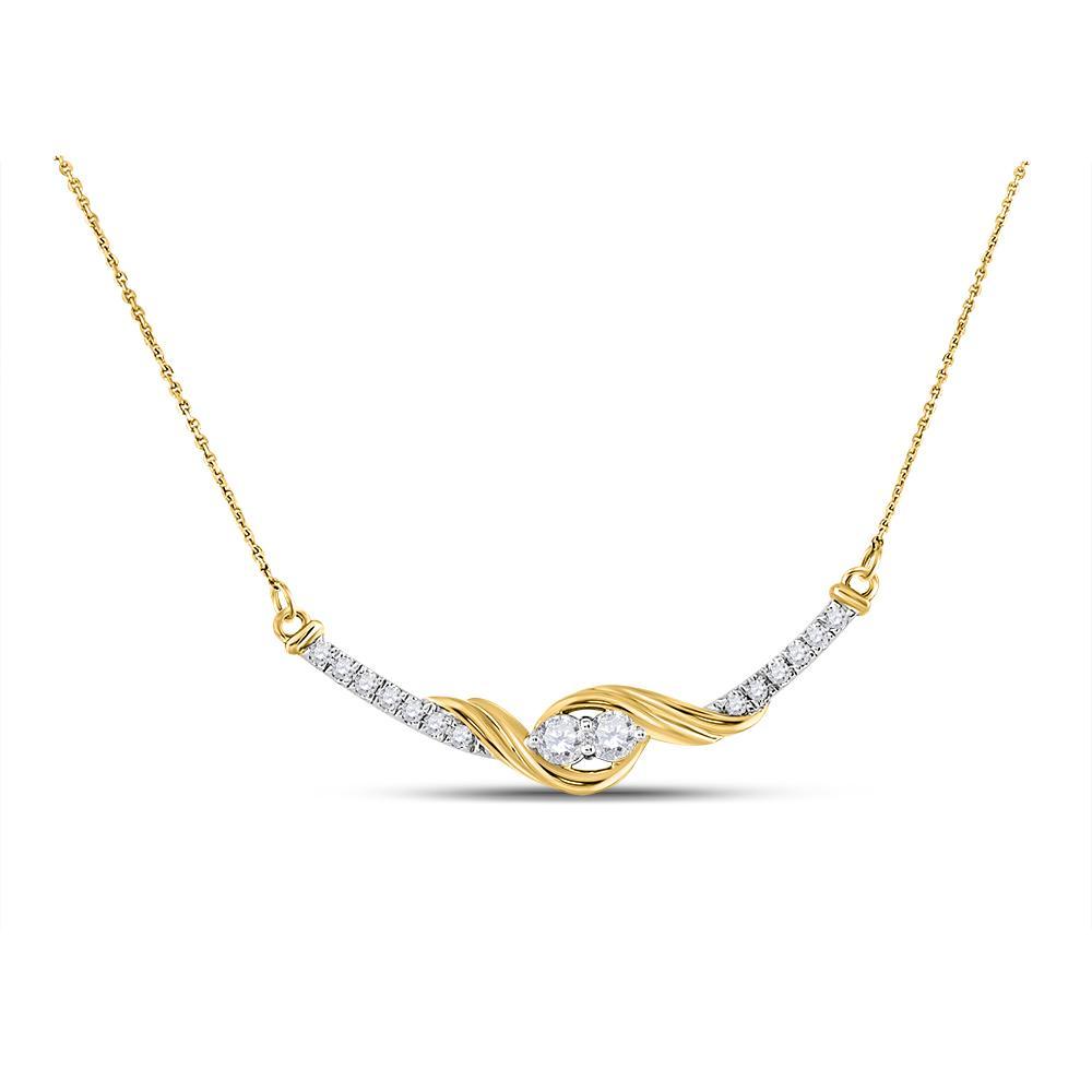14kt Yellow Gold Womens Round Diamond Bar 2-stone Necklace 1/3 Cttw