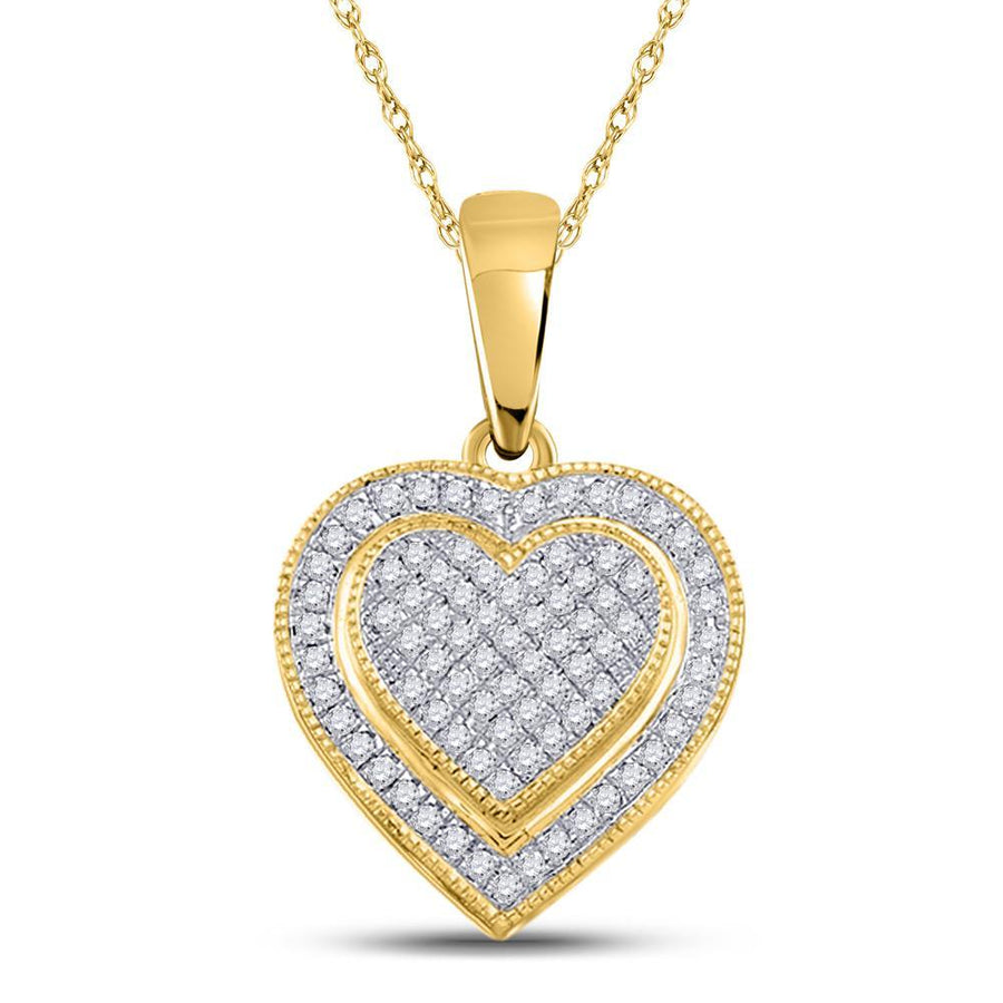 10kt Yellow Gold Womens Round Diamond Heart Pendant 1/6 Cttw