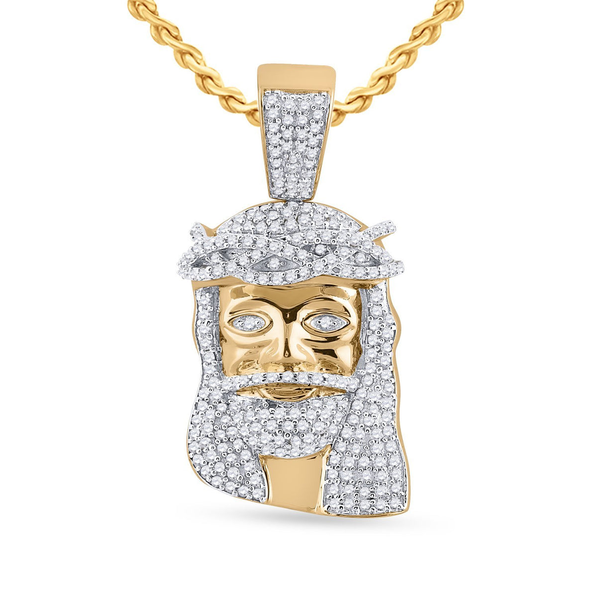 10kt Yellow Gold Mens Round Diamond Jesus Face Charm Pendant 3/4 Cttw