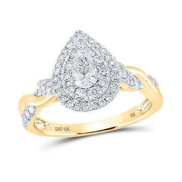 10kt Yellow Gold Pear Diamond Halo Bridal Wedding Engagement Ring 1 Cttw