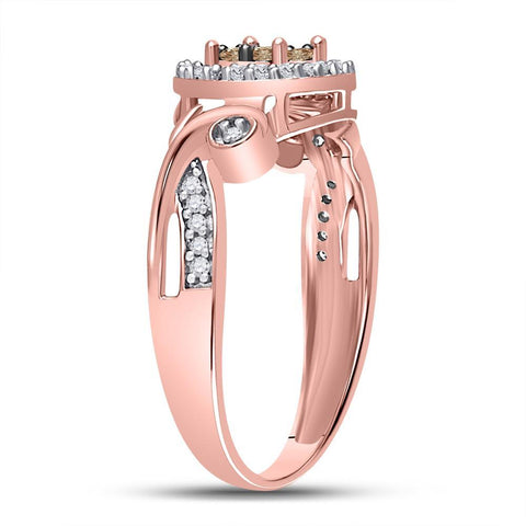 10kt Rose Gold Womens Round Brown Diamond Fashion Cluster Ring 1/4 Cttw