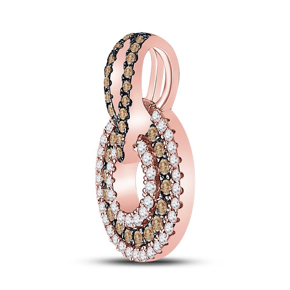 10kt Rose Gold Womens Round Brown Diamond Circle Pendant 1/2 Cttw