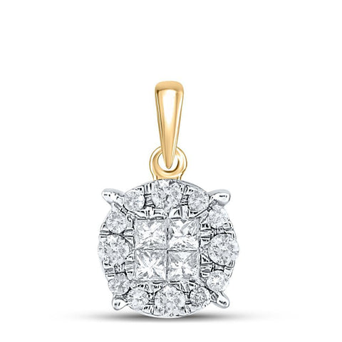 14kt Yellow Gold Womens Princess Diamond Cluster Pendant 1/4 Cttw