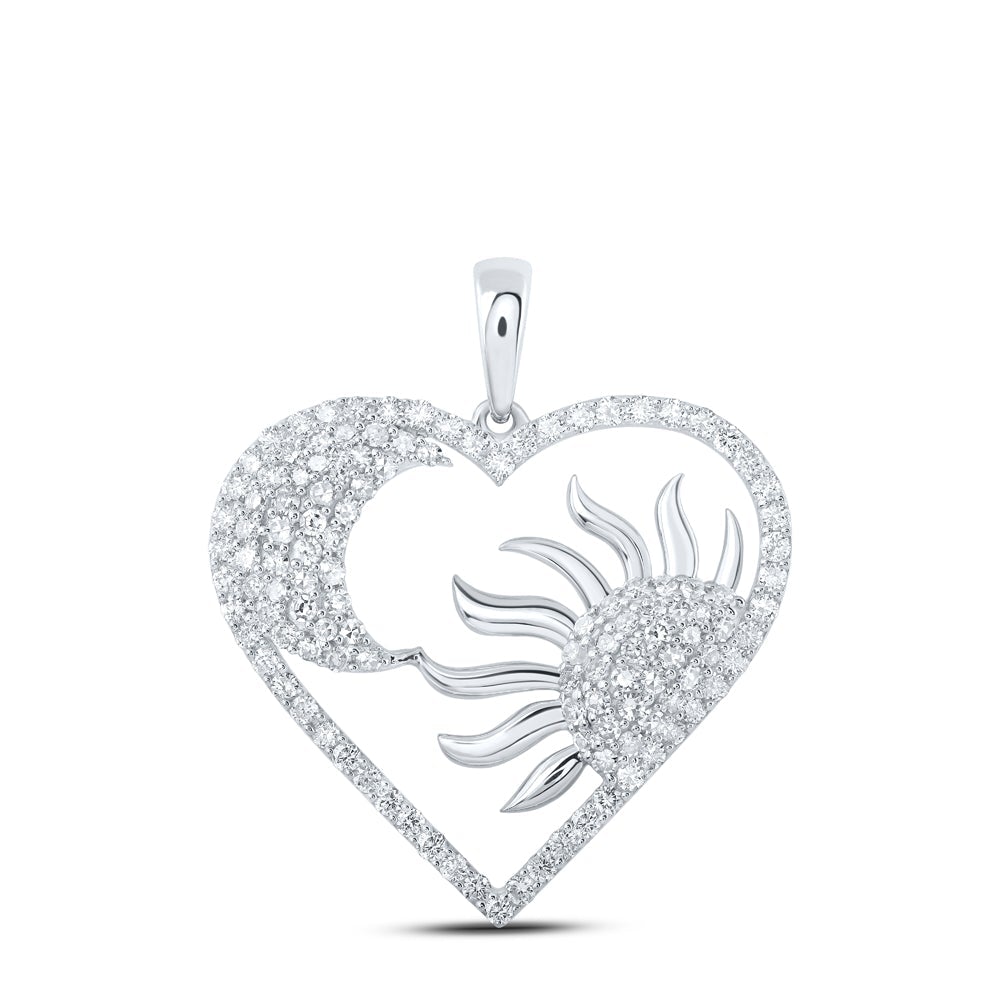 10kt White Gold Womens Round Diamond Sun Moon Heart Pendant 1 Cttw