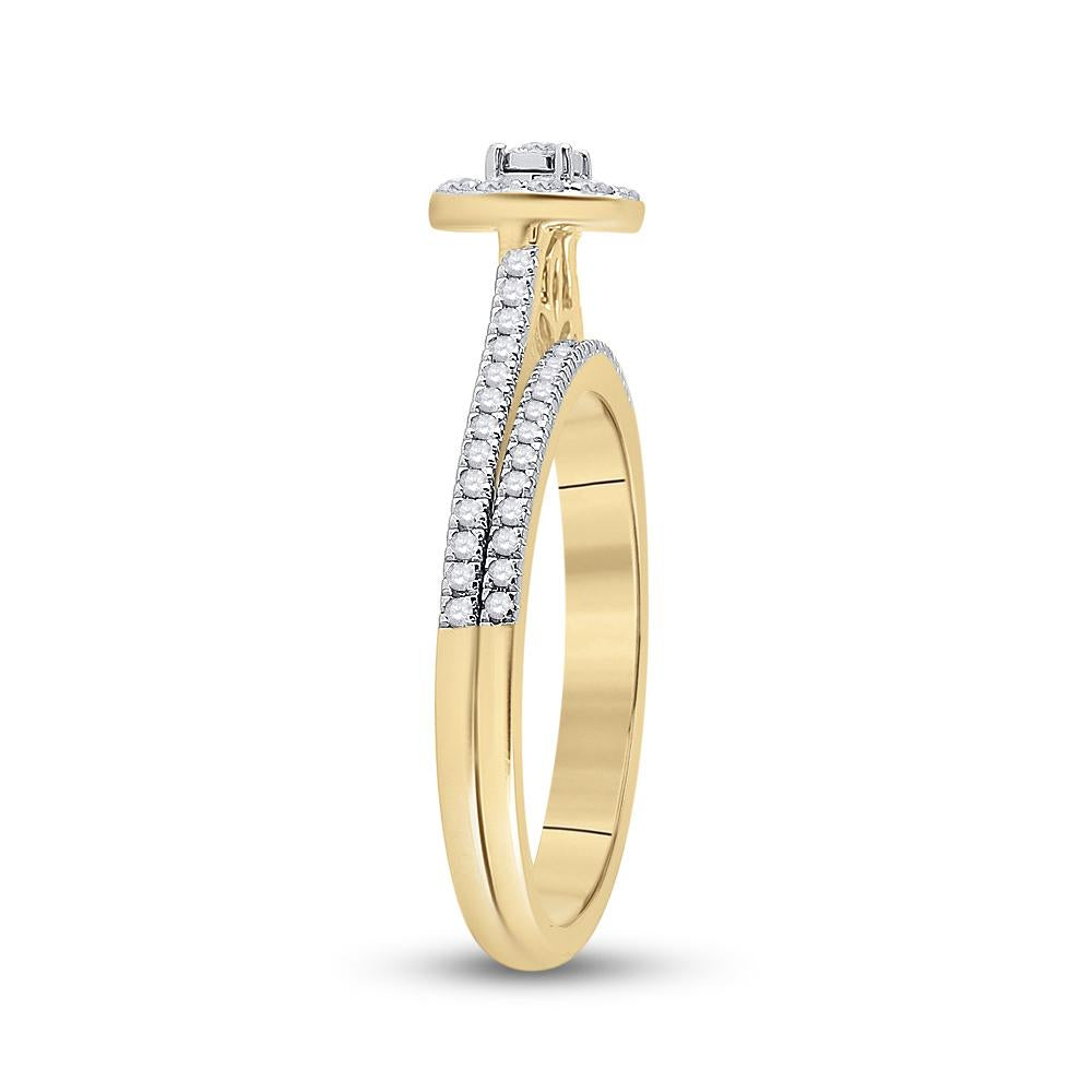 10kt Yellow Gold Round Diamond Oval Bridal Wedding Ring Band Set 1/3 Cttw