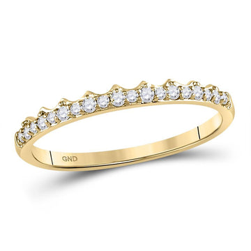 10kt Yellow Gold Womens Round Diamond Slender Scalloped Stackable Band Ring 1/6 Cttw