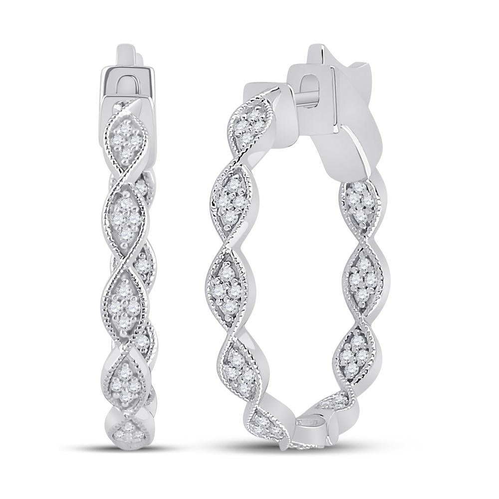 14kt White Gold Womens Round Diamond Fashion Hoop Earrings 5/8 Cttw