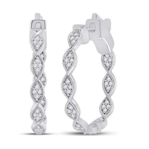 14kt White Gold Womens Round Diamond Fashion Hoop Earrings 5/8 Cttw