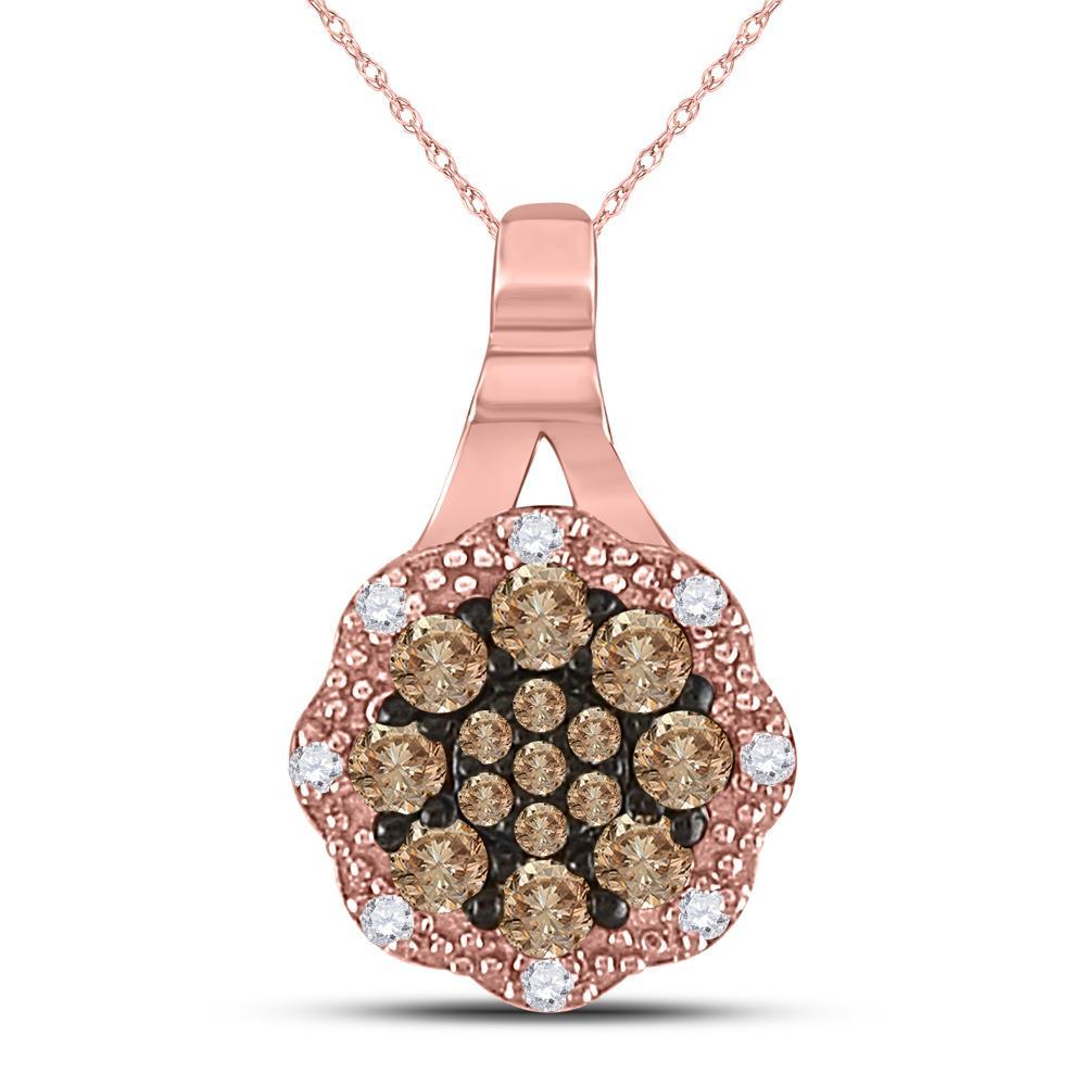 14kt Rose Gold Womens Round Brown Diamond Cluster Pendant 1/4 Cttw