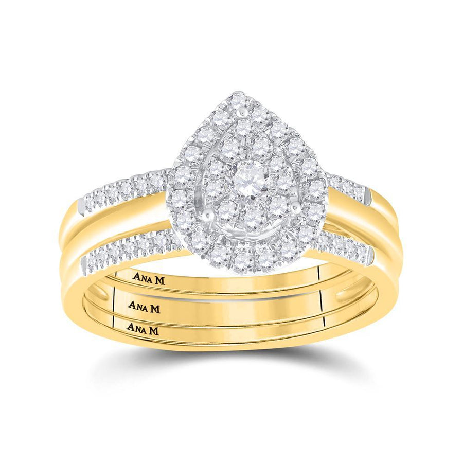 10kt Yellow Gold Diamond Teardrop Cluster Bridal Wedding Ring Band Set 1/2 Cttw