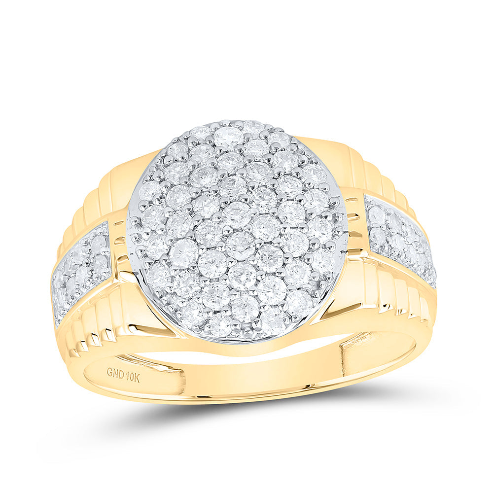 10kt Yellow Gold Mens Round Diamond Oval Cluster Ring 1 Cttw