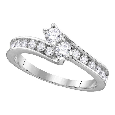14kt White Gold Round Diamond 2-stone Bridal Wedding Engagement Ring 3/4 Cttw