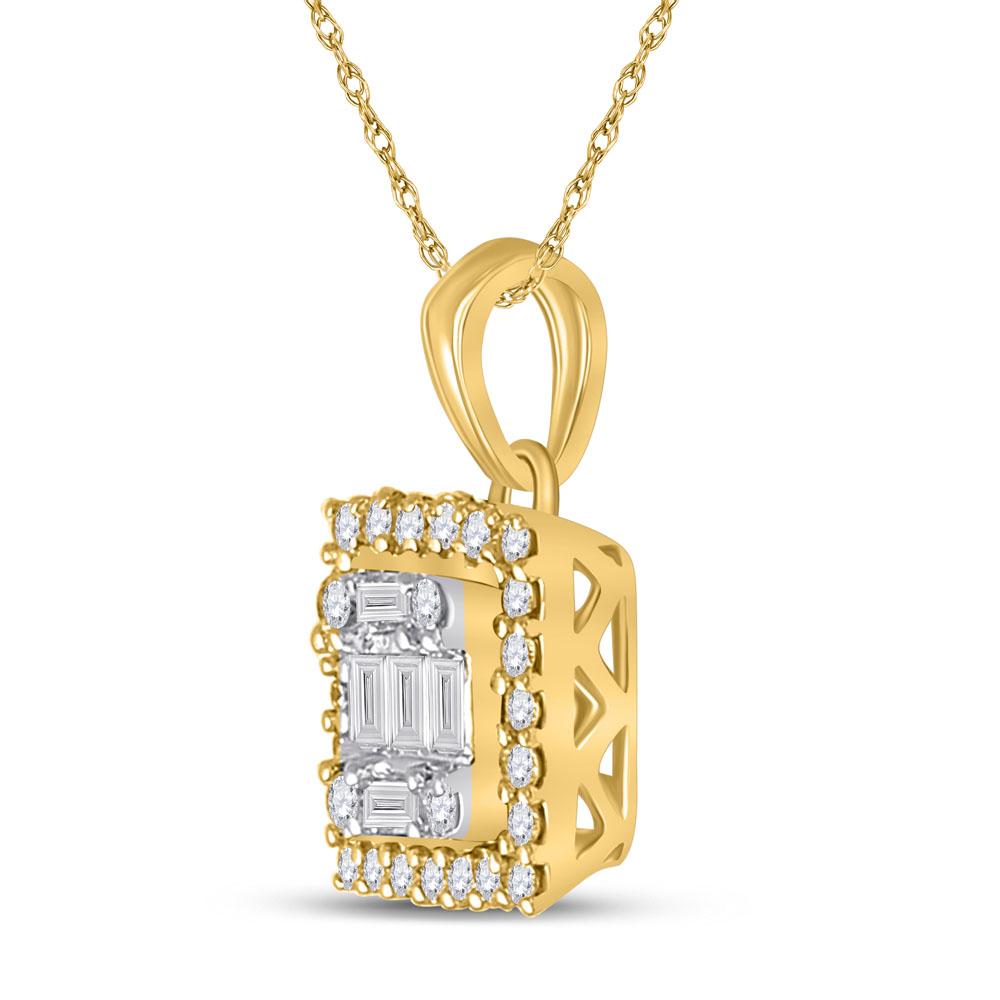 14kt Yellow Gold Womens Baguette Diamond Square Pendant 1/5 Cttw