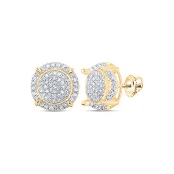 10kt Yellow Gold Womens Round Diamond Circle Cluster Earrings 1 Cttw