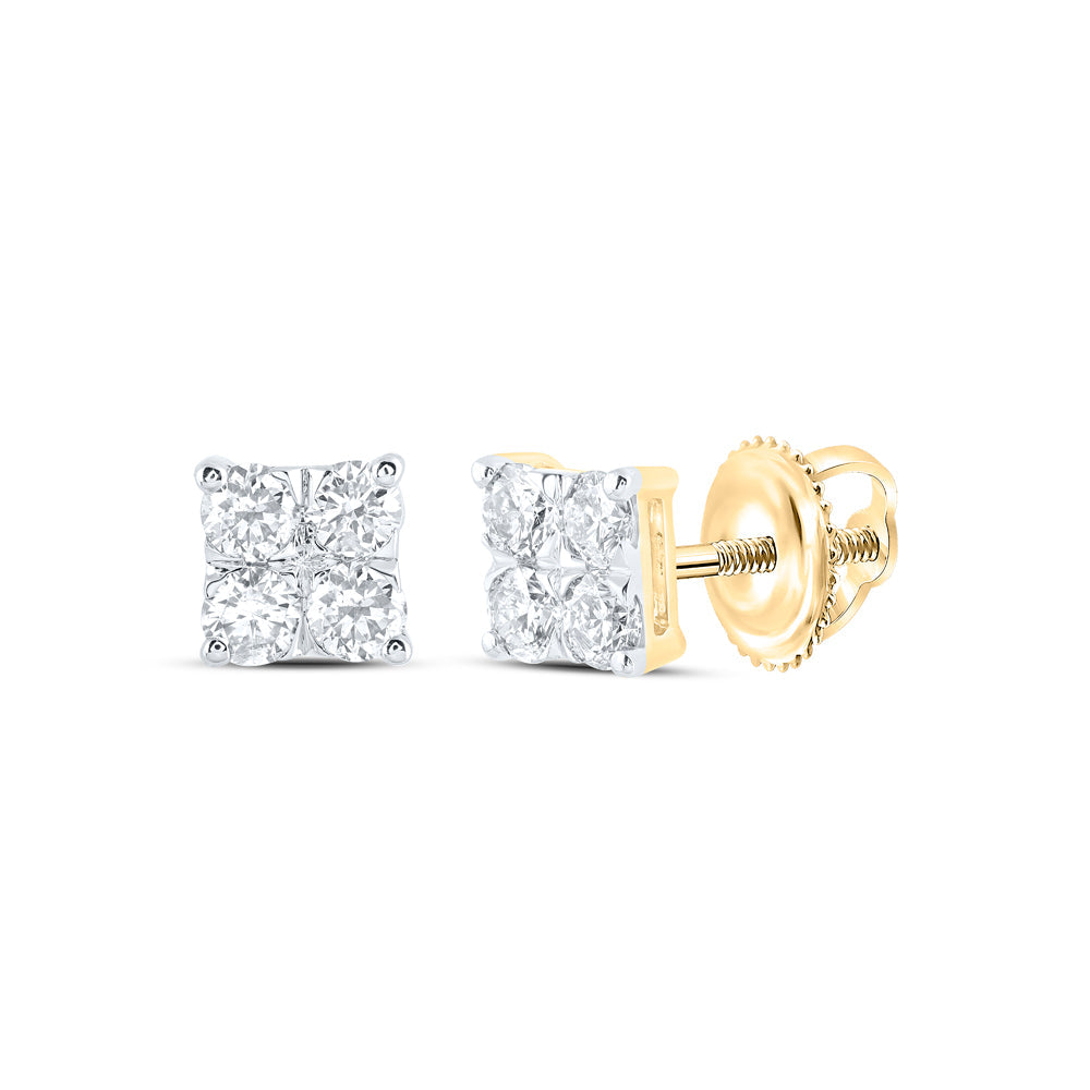 10kt Yellow Gold Womens Round Diamond Square Earrings 3/4 Cttw