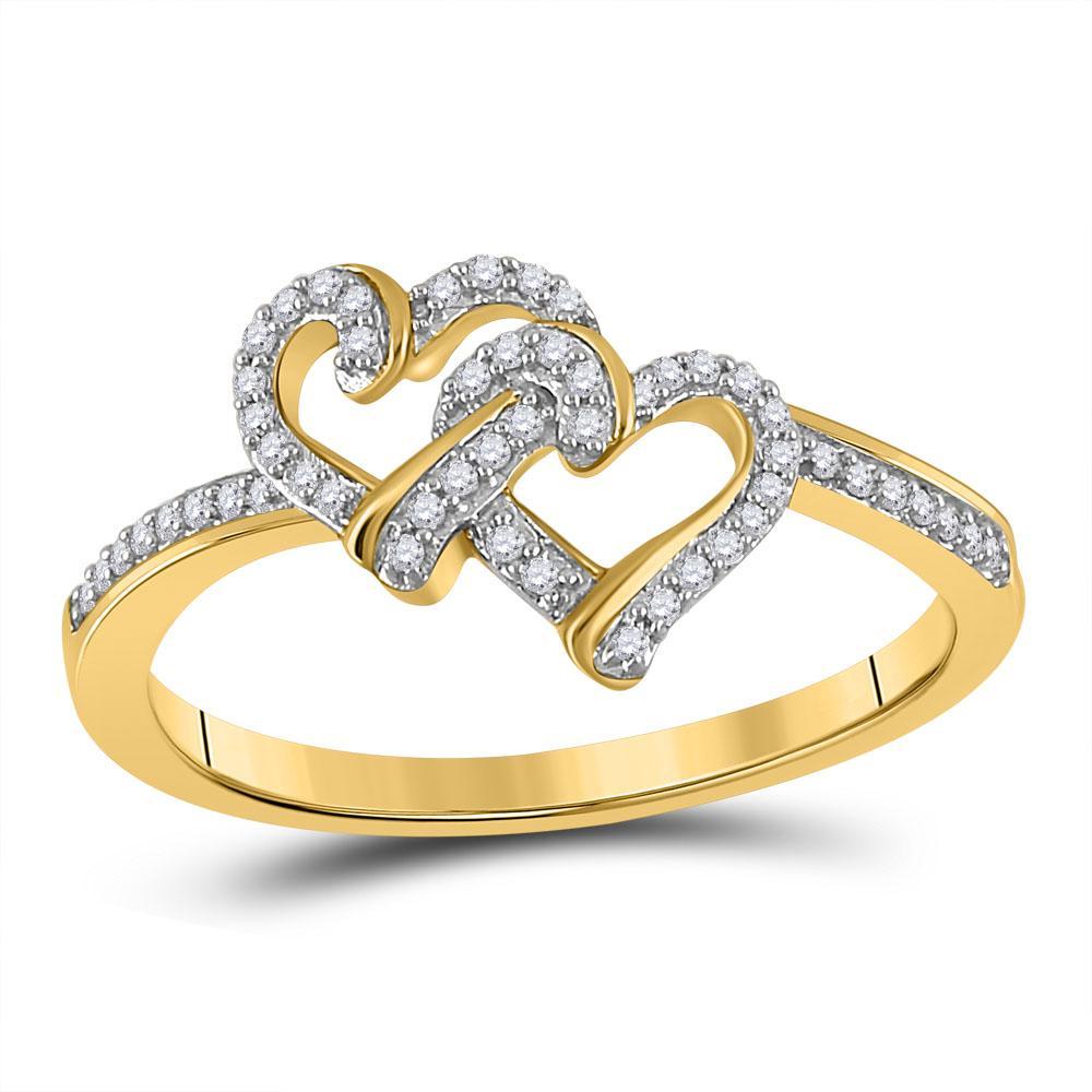 10kt Yellow Gold Womens Round Diamond Double Heart Ring 1/8 Cttw