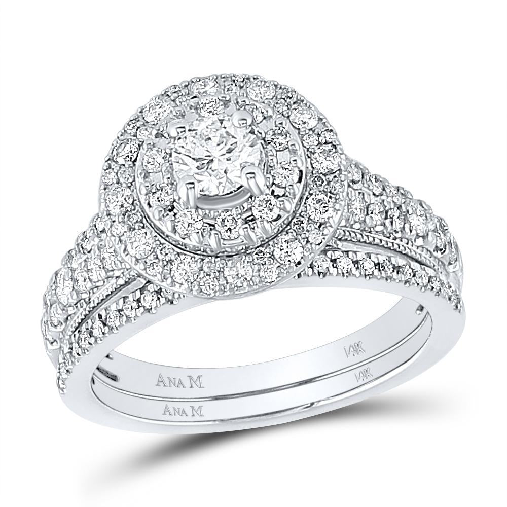 14kt White Gold Round Diamond Bridal Wedding Ring Band Set 1 Cttw