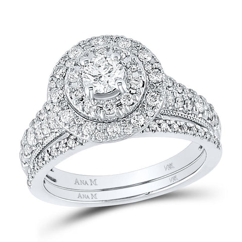 14kt White Gold Round Diamond Bridal Wedding Ring Band Set 1 Cttw