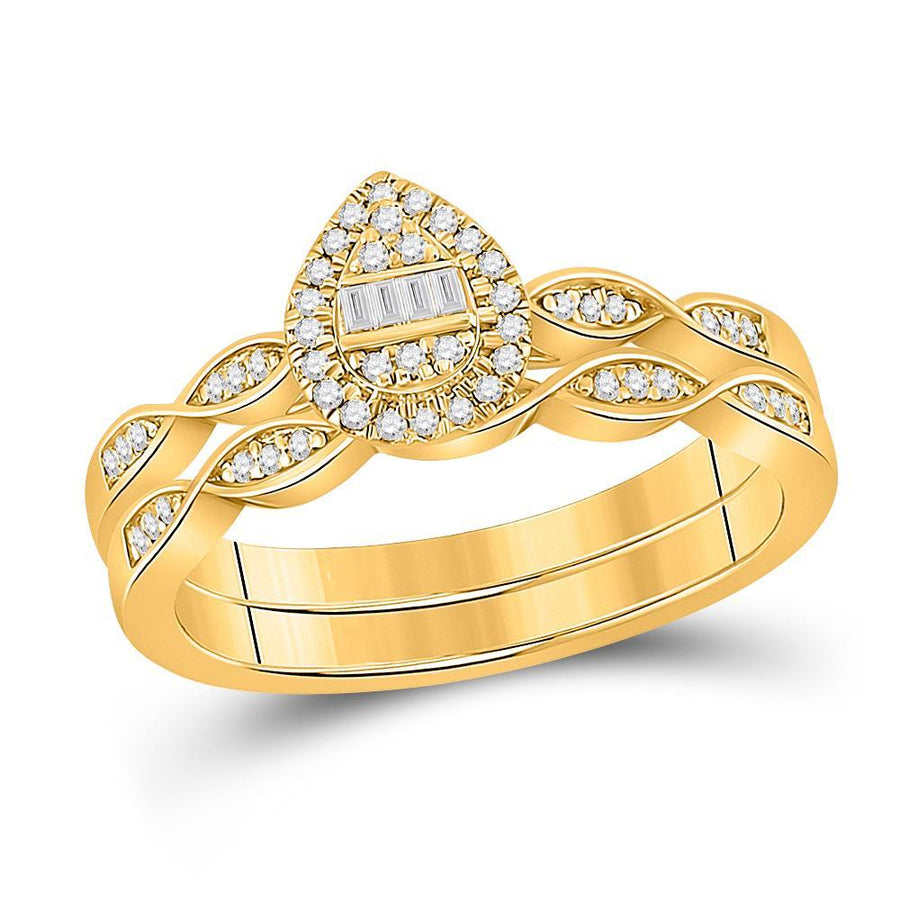 10kt Yellow Gold Baguette Diamond Bridal Wedding Ring Band Set 1/5 Cttw