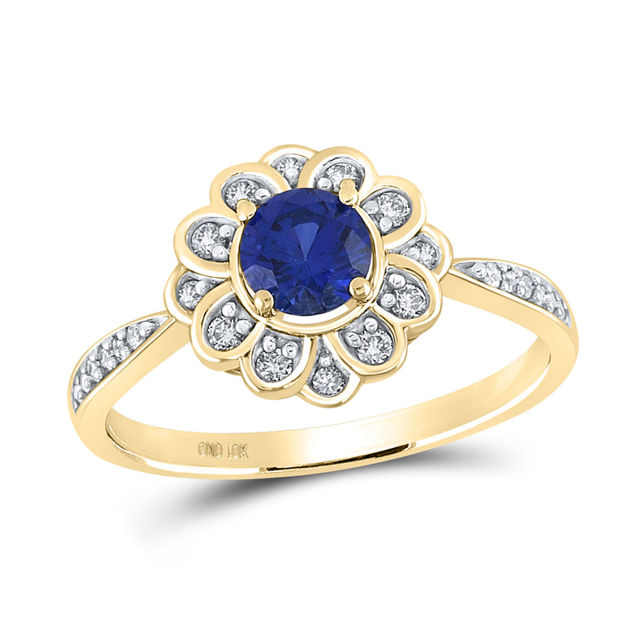 10kt Yellow Gold Womens Round Synthetic Blue Sapphire Fashion Ring 7/8 Cttw