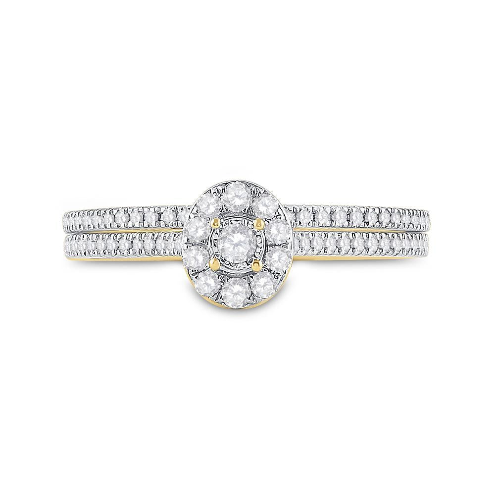 10kt Yellow Gold Round Diamond Oval Bridal Wedding Ring Band Set 1/3 Cttw