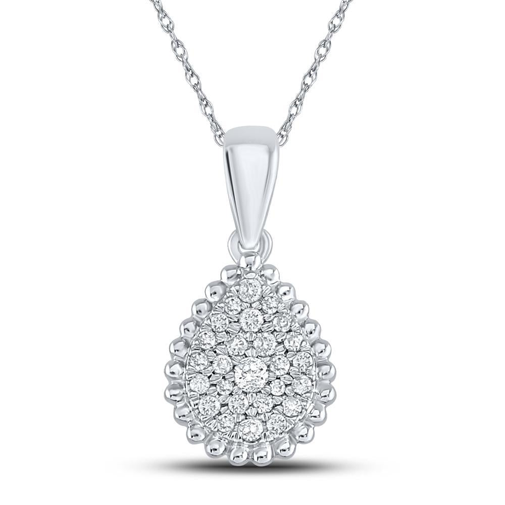 10kt White Gold Womens Round Diamond Teardrop Cluster Pendant 1/8 Cttw