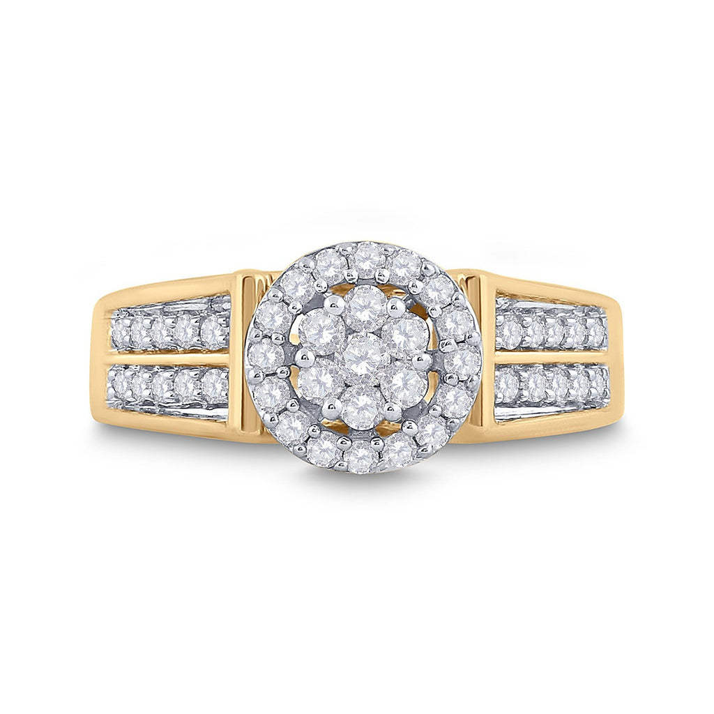 14kt Yellow Gold Womens Round Diamond Flower Cluster Ring 1/2 Cttw