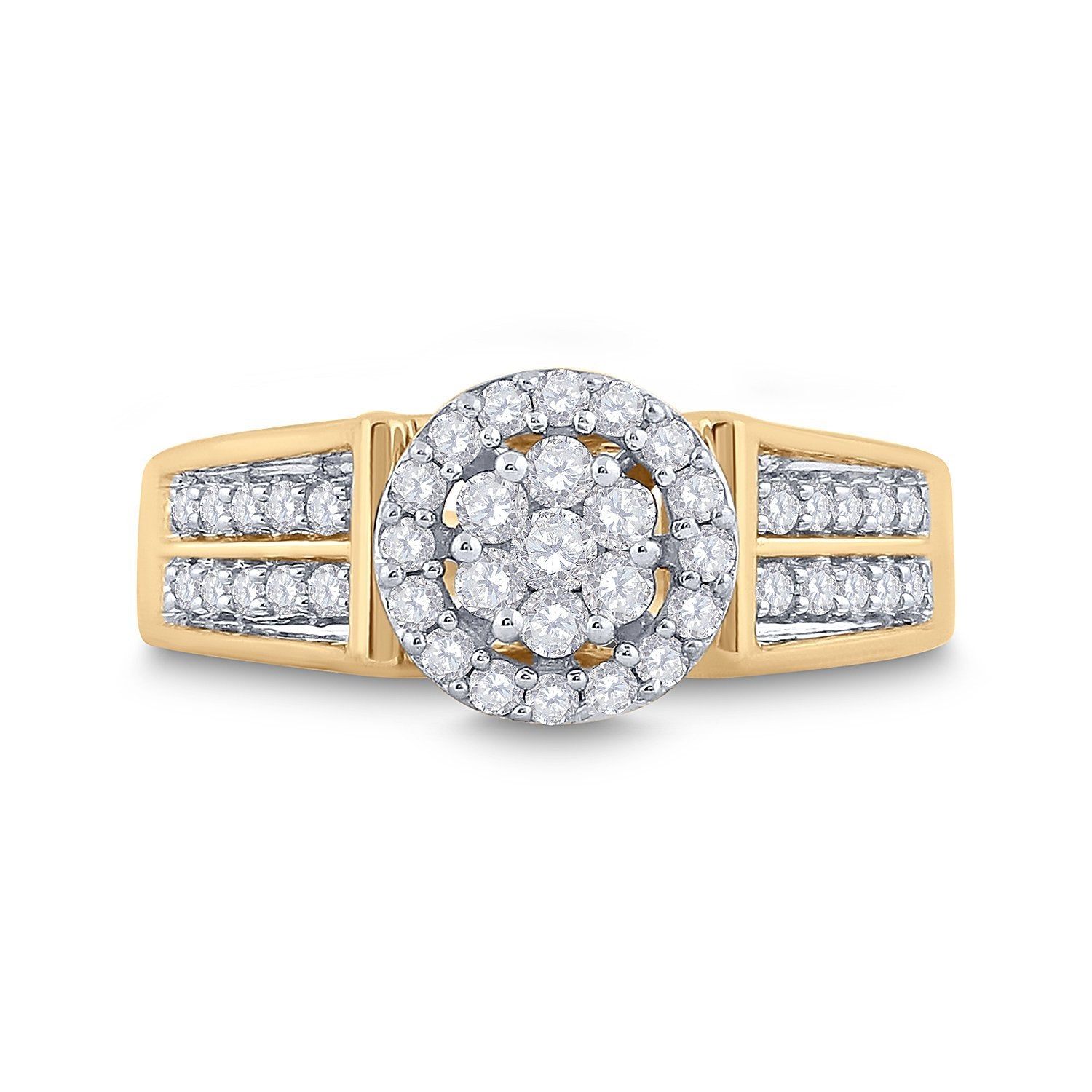 14kt Yellow Gold Womens Round Diamond Flower Cluster Ring 1/2 Cttw