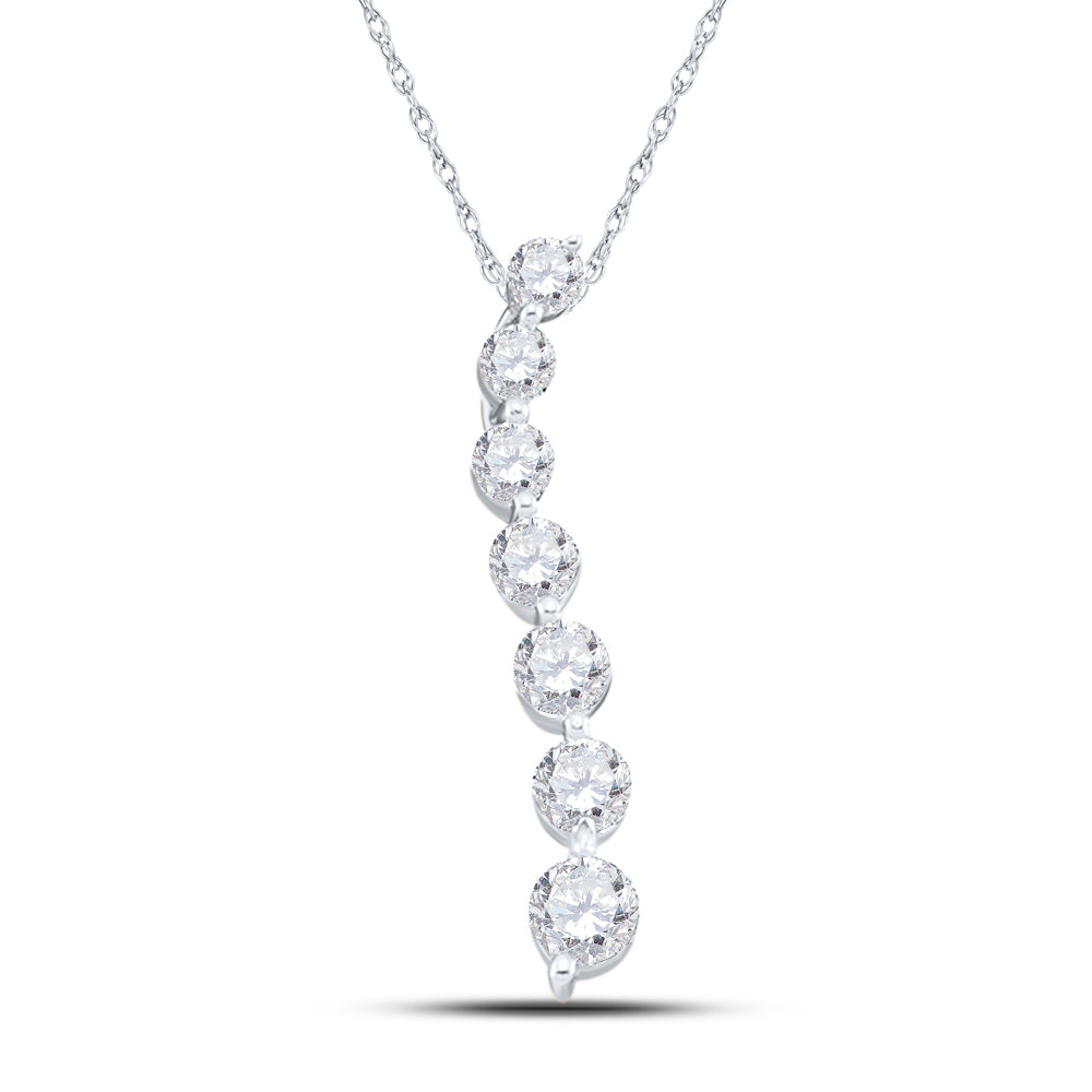 14kt White Gold Womens Round Diamond Journey Pendant 1/2 Cttw