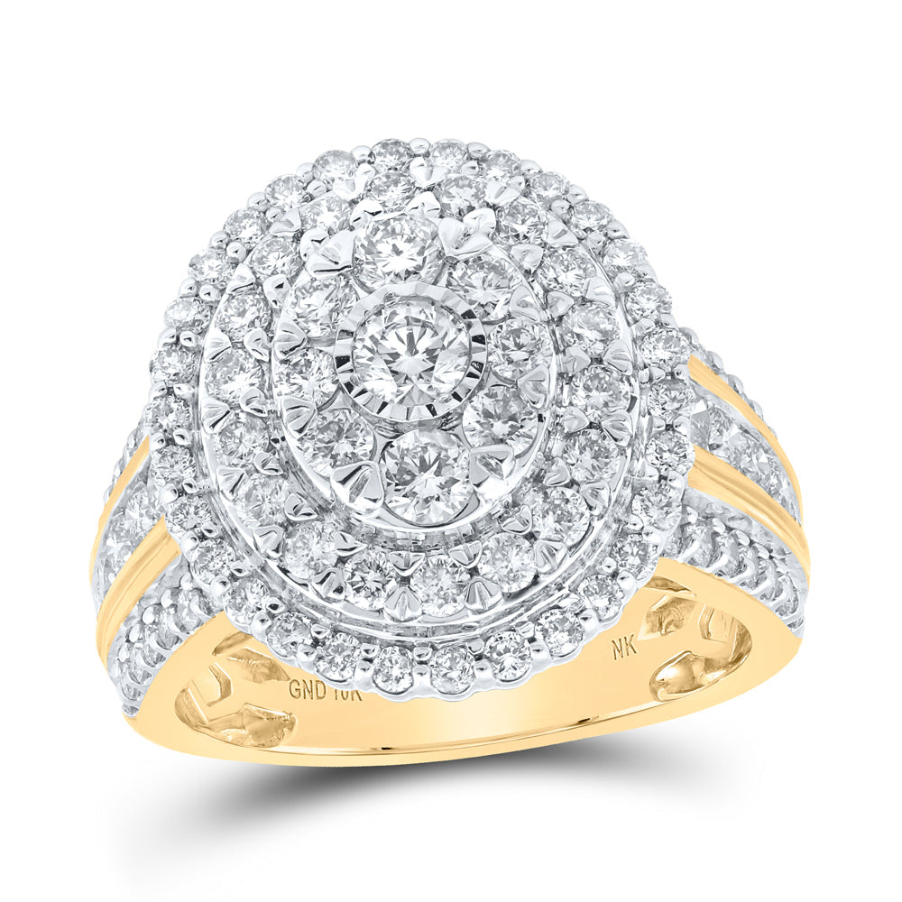 10kt Yellow Gold Womens Round Diamond Oval Cluster Ring 2 Cttw