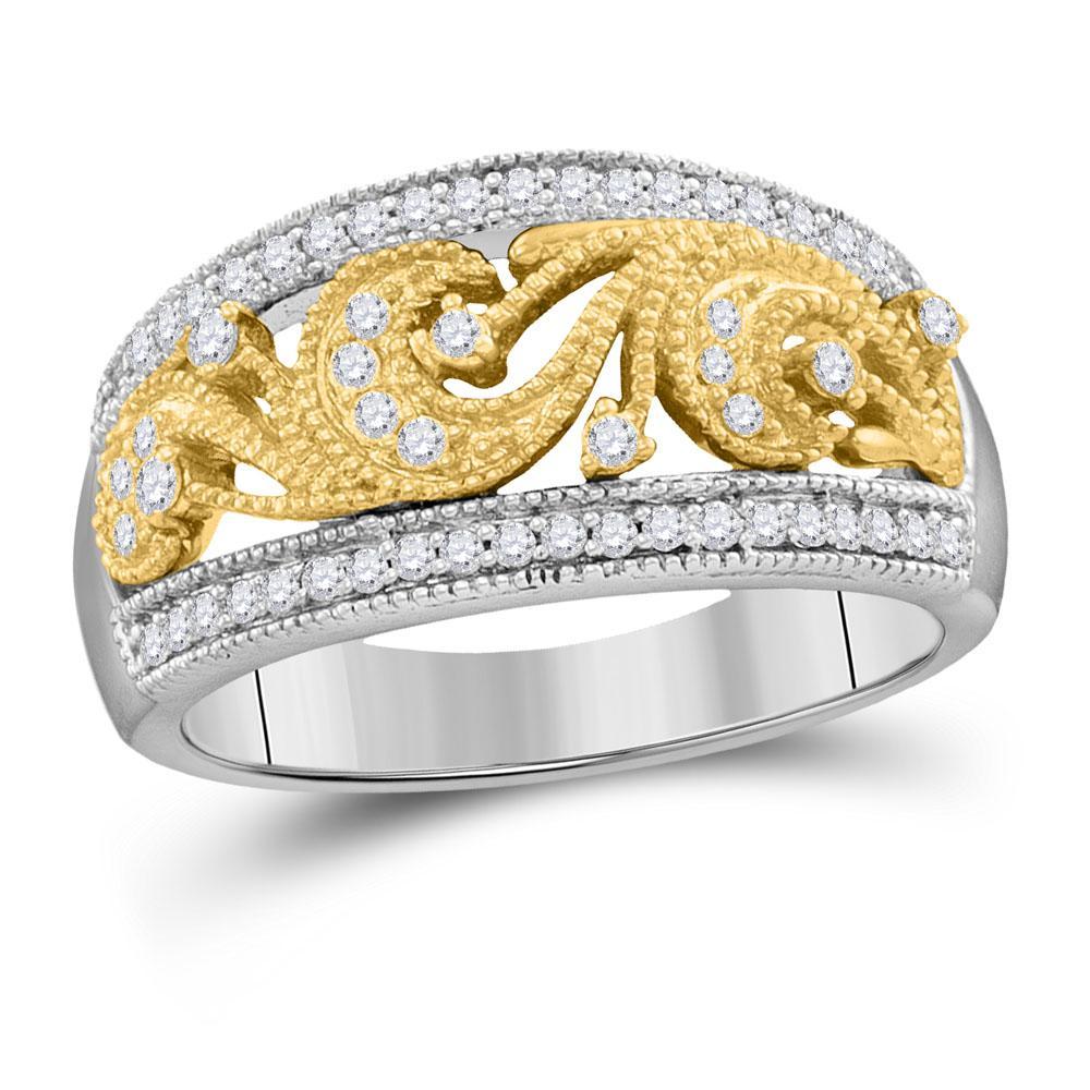 10kt Two-tone Gold Womens Round Diamond 2-tone Filigree Band Ring 1/3 Cttw