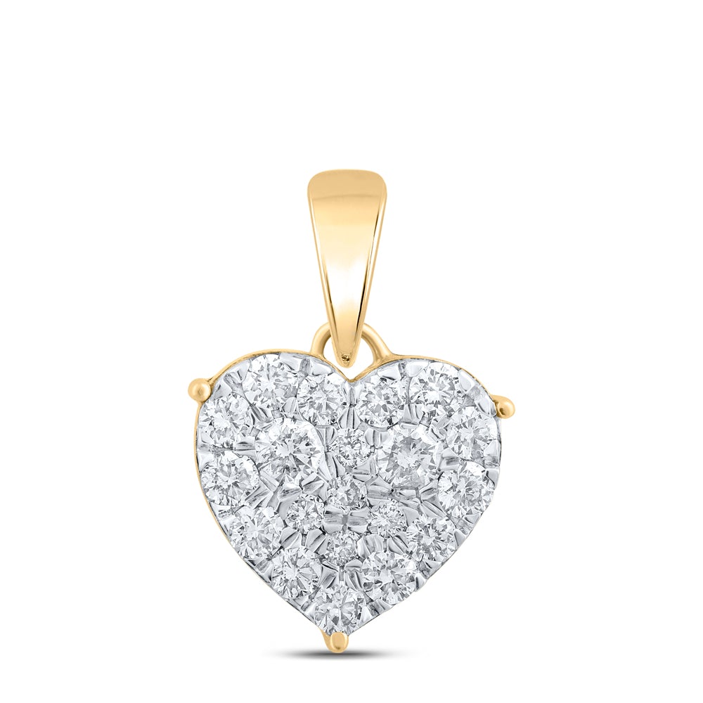 10kt Yellow Gold Womens Round Diamond Heart Pendant 3/4 Cttw