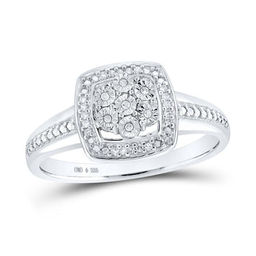 Sterling Silver Womens Round Diamond Square Ring 1/20 Cttw