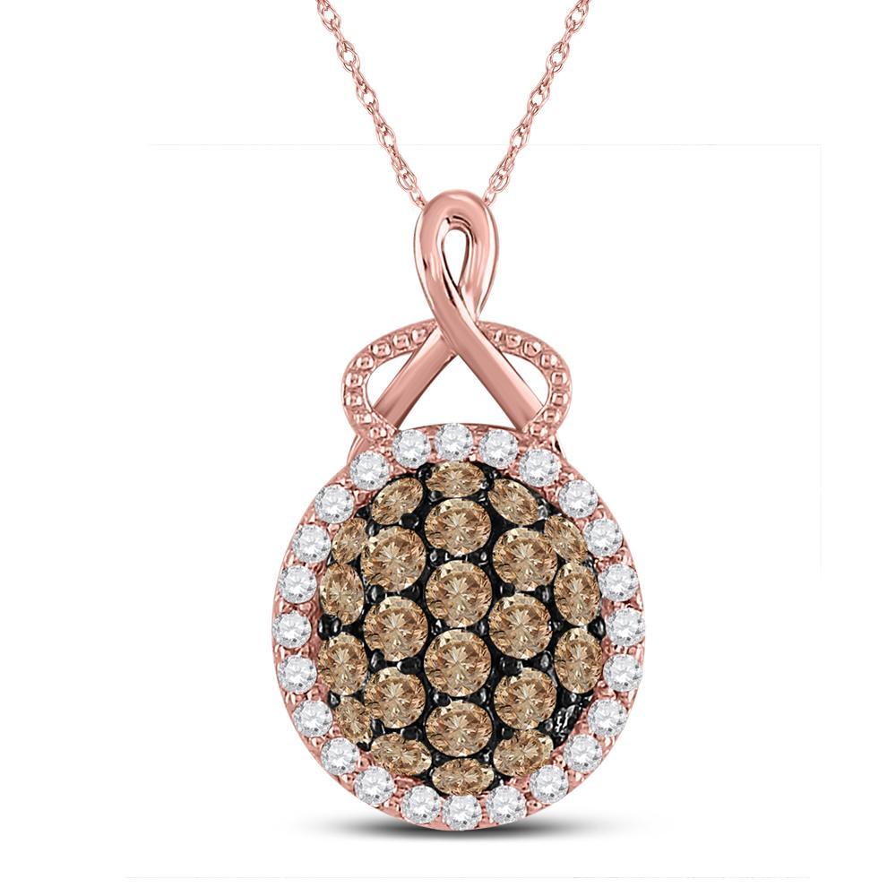 14kt Rose Gold Womens Round Brown Diamond Oval Cluster Pendant 7/8 Cttw