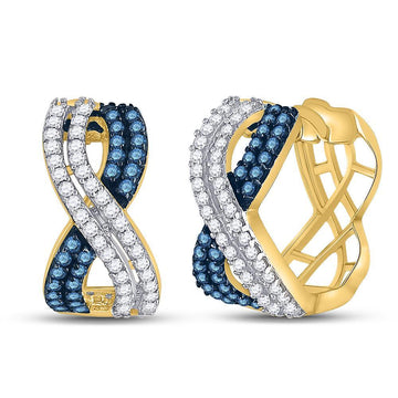 10kt Yellow Gold Womens Round Blue Color Enhanced Diamond Hoop Earrings 1 Cttw