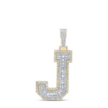 10kt Yellow Gold Mens Round Diamond J Initial Letter Charm Pendant 2 Cttw