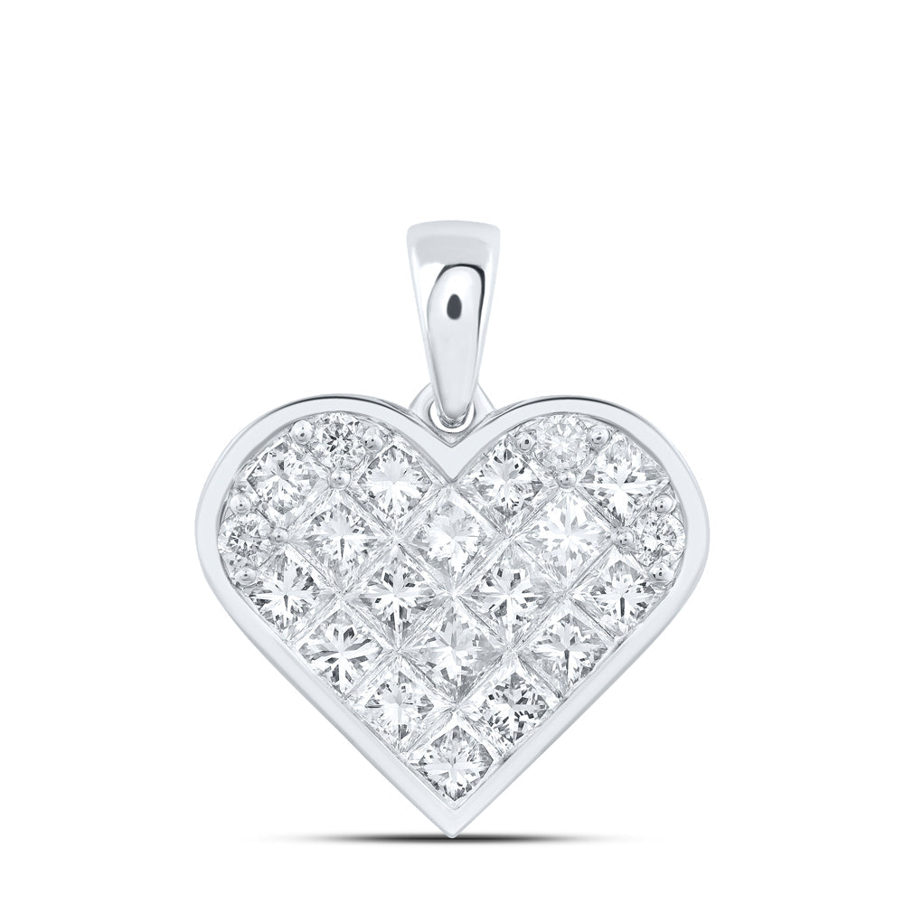 10kt White Gold Womens Princess Diamond Heart Pendant 1-7/8 Cttw