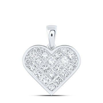10kt White Gold Womens Princess Diamond Heart Pendant 1-7/8 Cttw