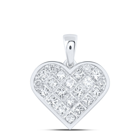 10kt White Gold Womens Princess Diamond Heart Pendant 1-7/8 Cttw