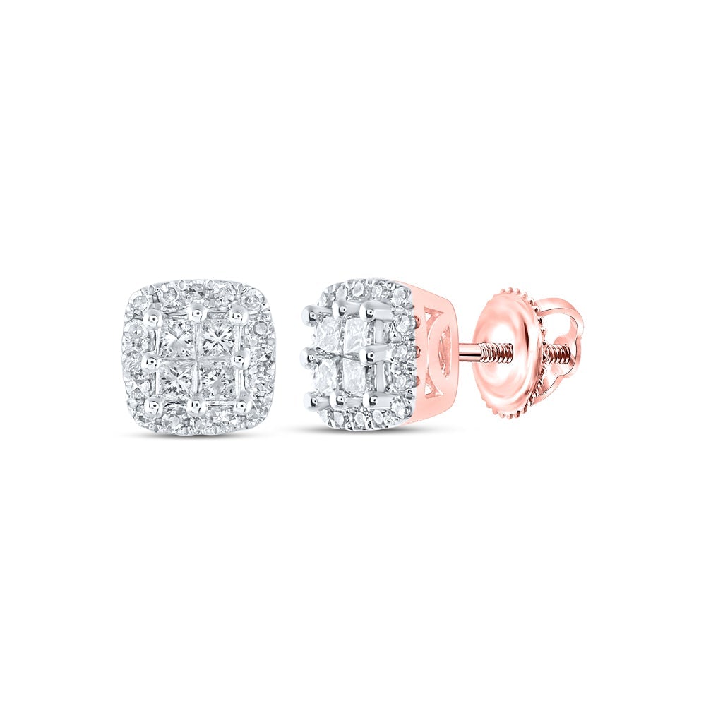 14kt Rose Gold Womens Round Diamond Square Earrings 1/4 Cttw
