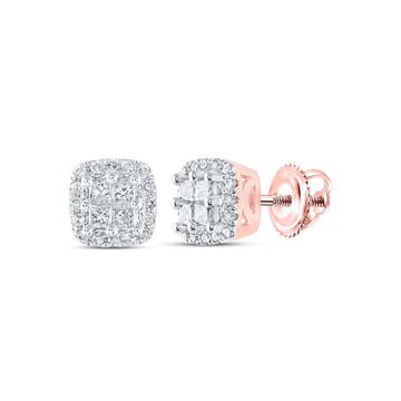 14kt Rose Gold Womens Round Diamond Square Earrings 1/4 Cttw