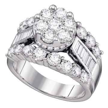 14kt White Gold Round Diamond Cluster Bridal Wedding Engagement Ring 3 Cttw