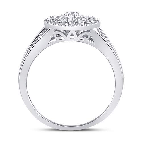 Sterling Silver Womens Round Diamond Flower Cluster Ring 1/10 Cttw