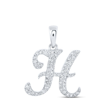 10kt White Gold Womens Round Diamond H Initial Letter Pendant 1/5 Cttw