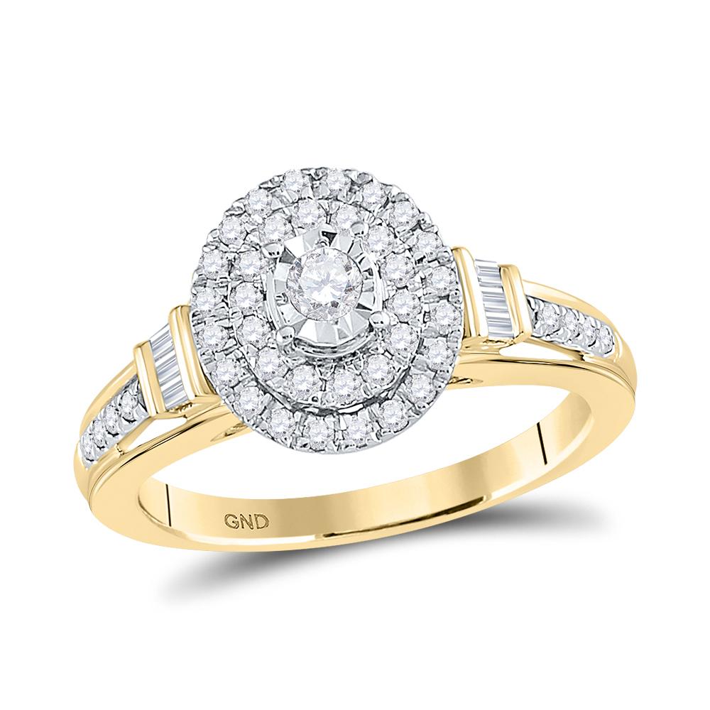 10kt Yellow Gold Womens Round Diamond Oval Ring 1/2 Cttw